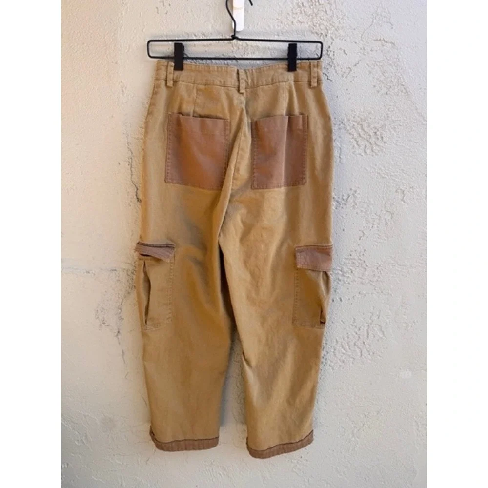 Avec Les Filles Anthropologie Womens Tan Patchwork Cropped Cargo Pants XS Boho